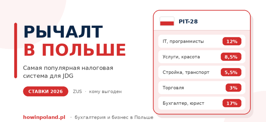 Рычалт для ИП в Польше — ставки налога 2026 для ИП по видам деятельности